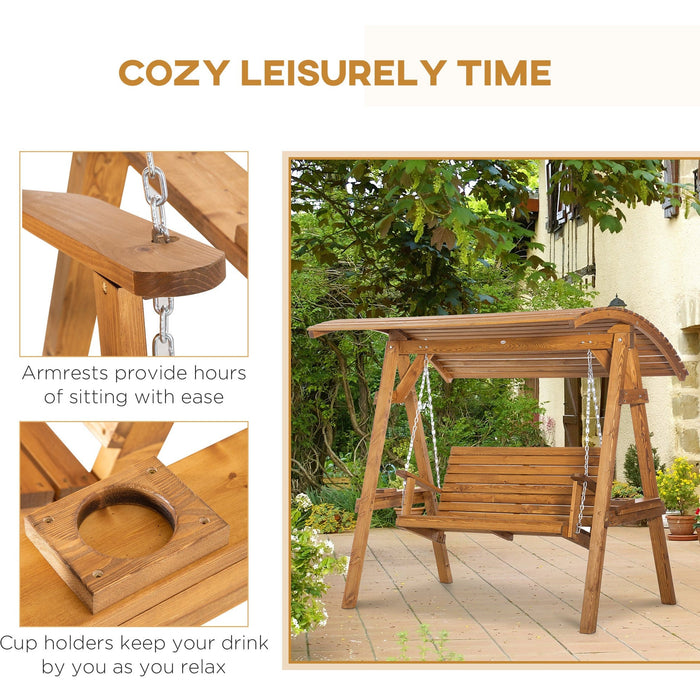 2 Seater Wooden Garden Swing With Adjustable Canopy