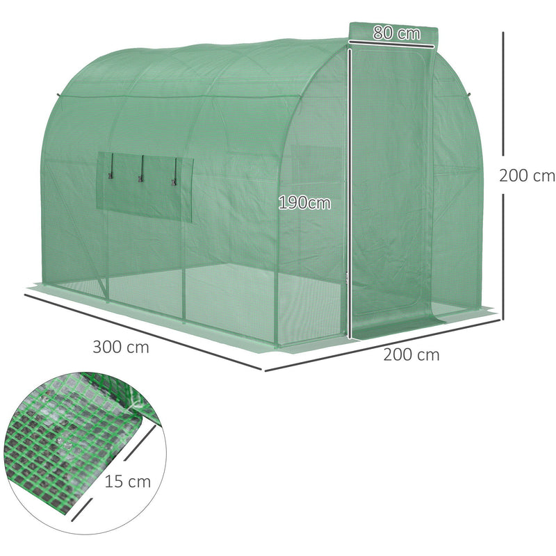 3x2m Walk In Greenhouse, Hinged Door, Steel Frame