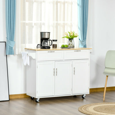White Kitchen Island Cart with Wheels Homcom