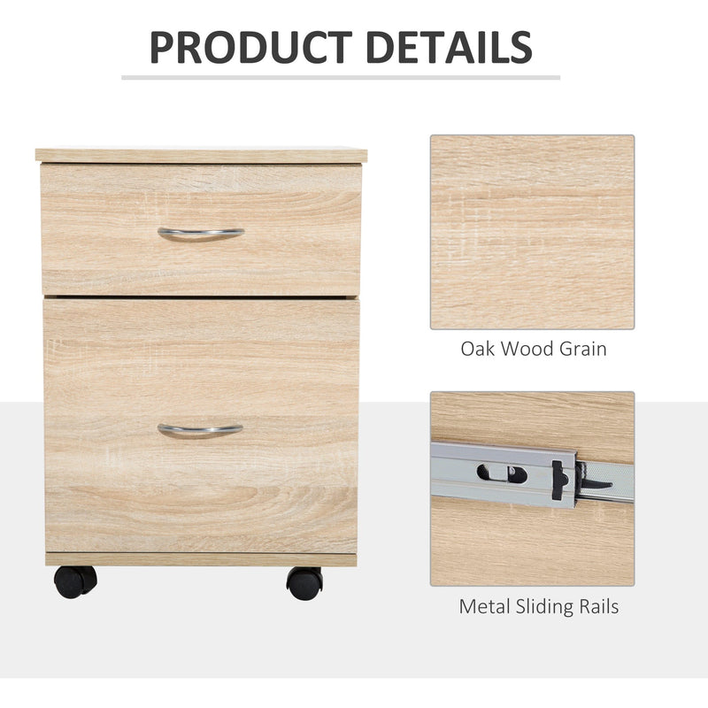 Oak 2 Drawer File Cabinet With Wheels