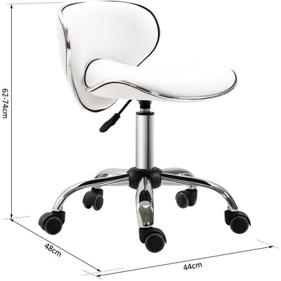 Salon Chair With Wheels, White Faux Leather Homcom