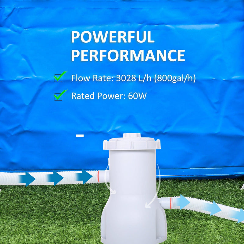 Outsunny Cartridge Filter Pump for 13'-15' Above Ground Pools, 800GPH (3028 LPH) Swimming Pool Filter Pump with Hose and Hose Clamps, White Outsunny