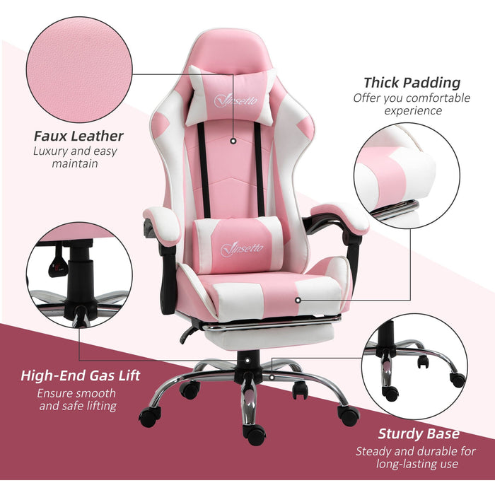 Pink Gaming Chair with Lumbar Support & Swivel Wheels