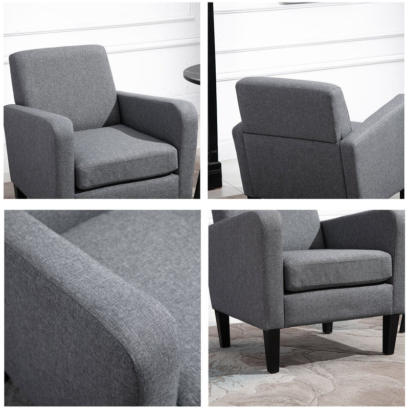 Grey Linen Single Armchair with Padded Seat