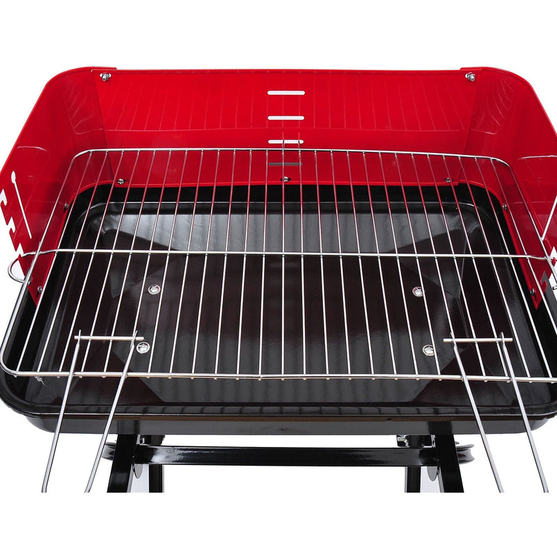 Foldable Charcoal Grill with Wheels - Red & Black