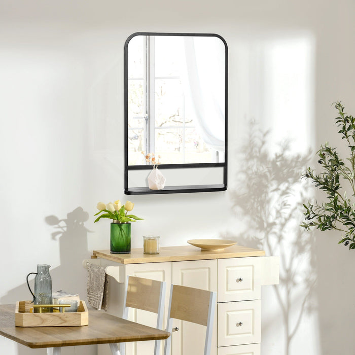 Modern Wall Mirror with Shelf, 70x50 cm, Black