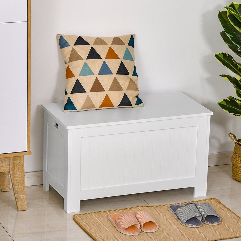 White Wooden Storage Box, Lid & Safety Hinges