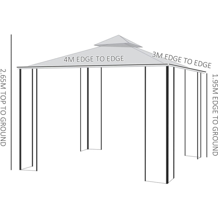 Metal Frame Gazebo With Sides, 3x4m, Black/Grey