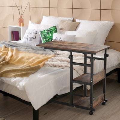 C Shaped Side Table Adjustable Height, Rustic Brown Homcom