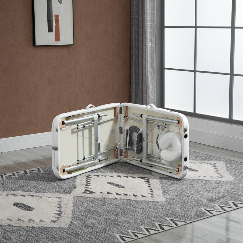 Folding Massage Table, Aluminium, Headrest, Armrests, White