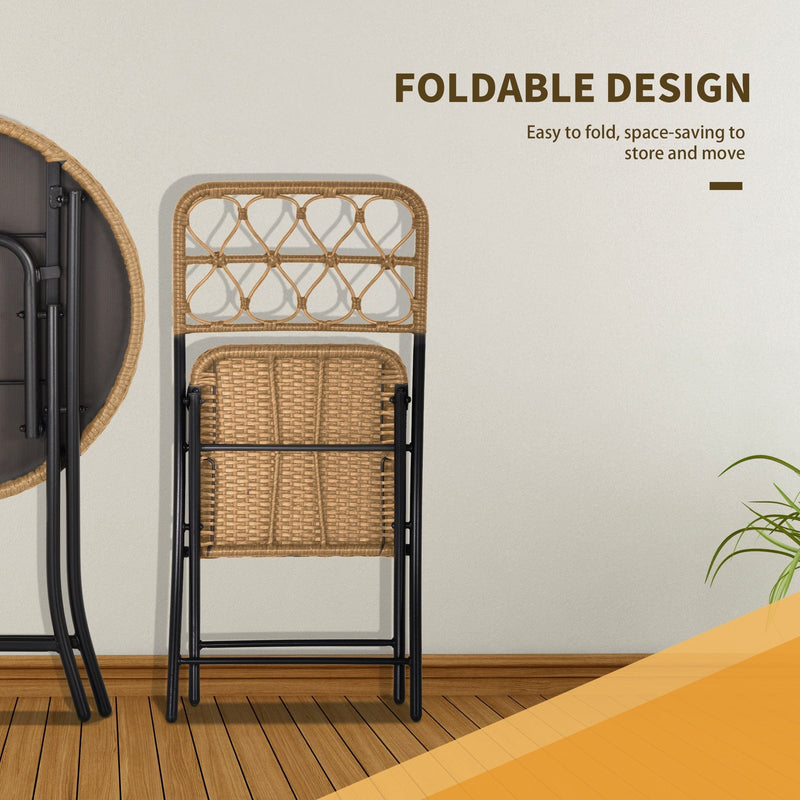 3pc Rattan Bistro Set with Folding Table & Chairs