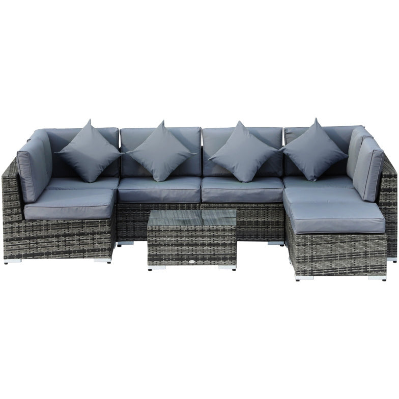 7 Seater Rattan Sofa Set with Wicker Table - Grey