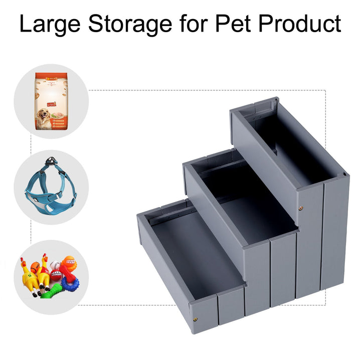 3-Step Pet Stairs, Non-Slip, Grey