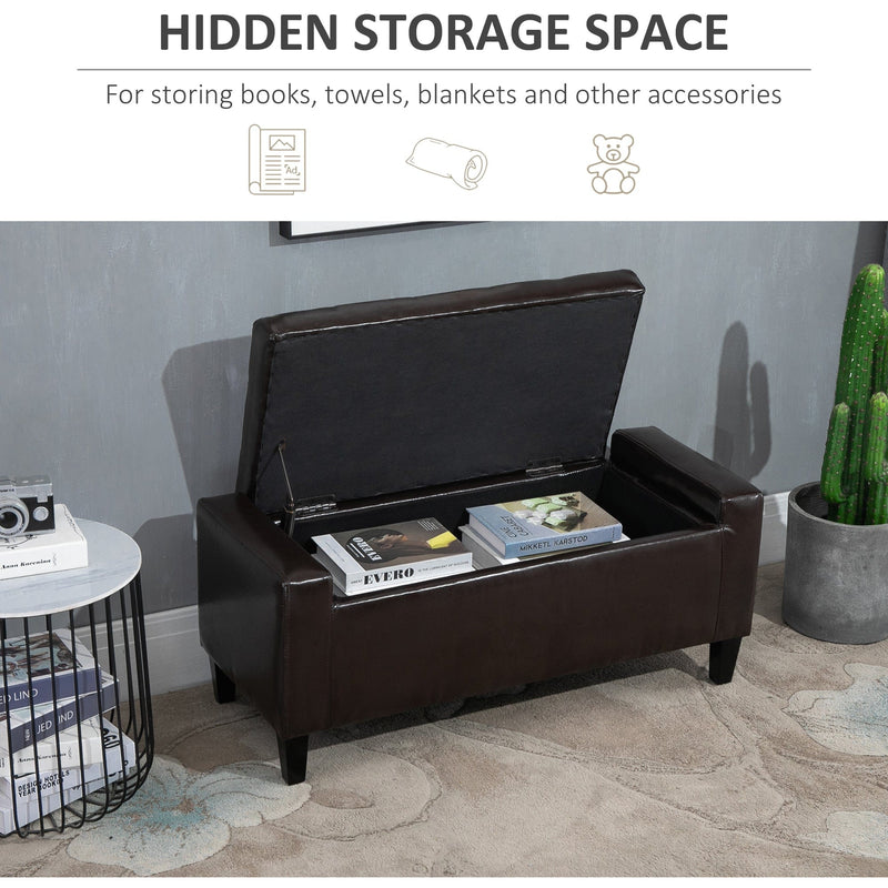 Brown Leather Storage Ottoman, 92x40x40 cm