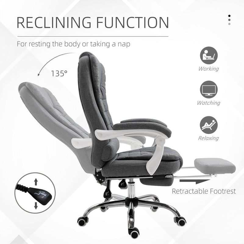 Grey Swivel Office Chair with Retractable Footrest