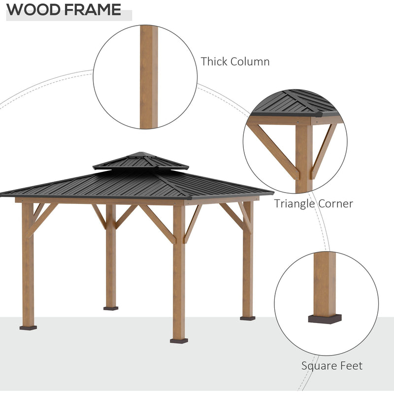 Wooden Garden Pergola With Galvanised Metal Roof, 3.4m x 3.4m Outsunny