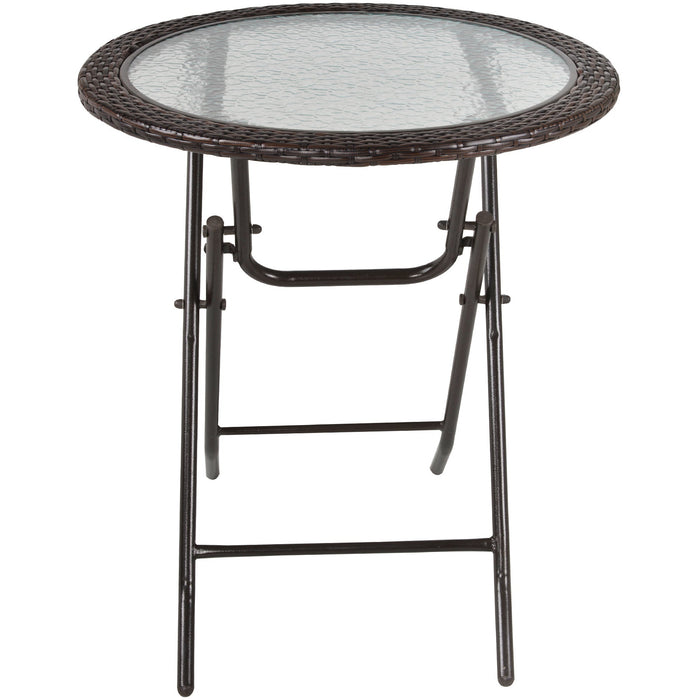 Round Glass Table with Rattan Edging