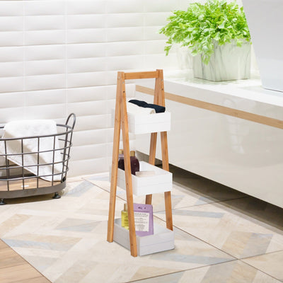 Freestanding Shower Caddy, 3-Tier, A-Frame, Bamboo Kleankin