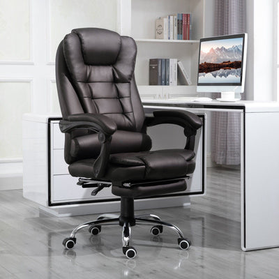 Leather Executive Office Chair With Footrest, Brown Homcom