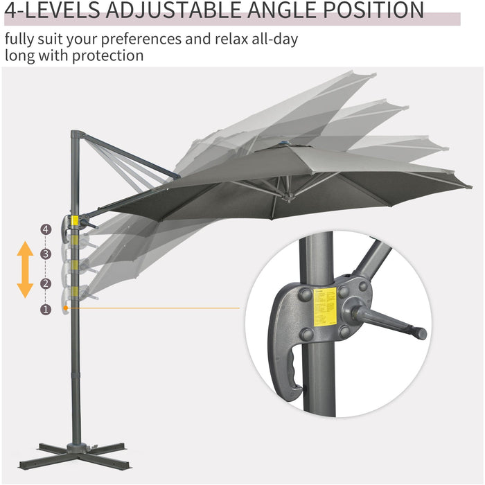 3m Large Grey Overhanging Cantilever Parasol