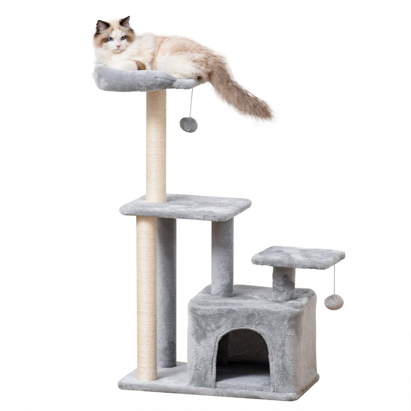 114cm Grey Cat Tree, Climbing Centre, Sisal Post, Condo
