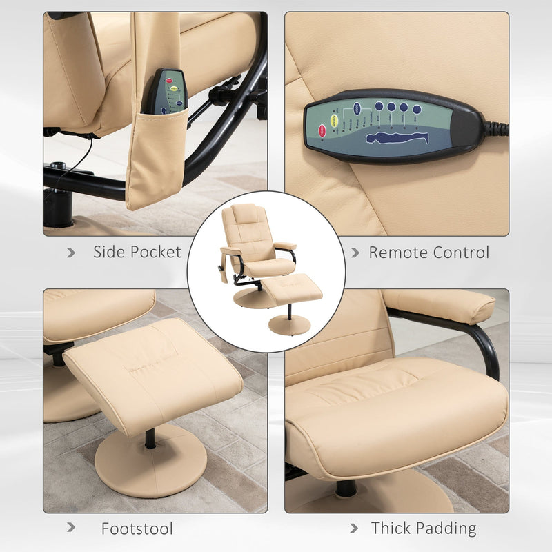 Cream Manual Reclining Massage Sofa Chair & Ottoman Set