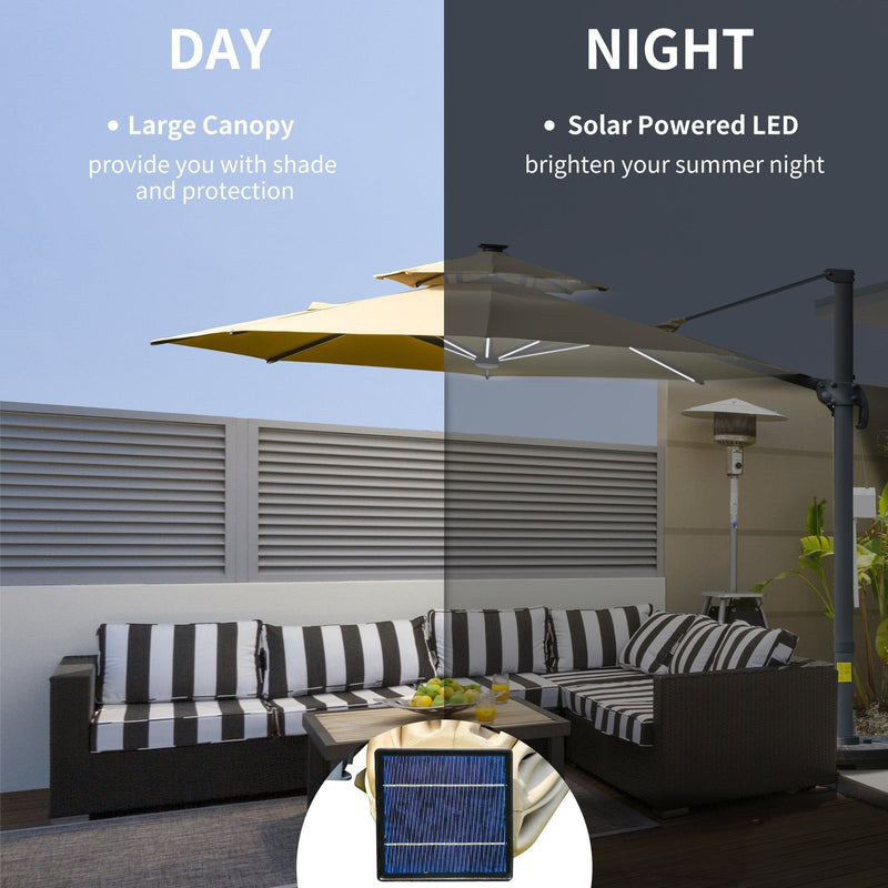 3m Cantilever Parasol With Solar Lights, Power Bank