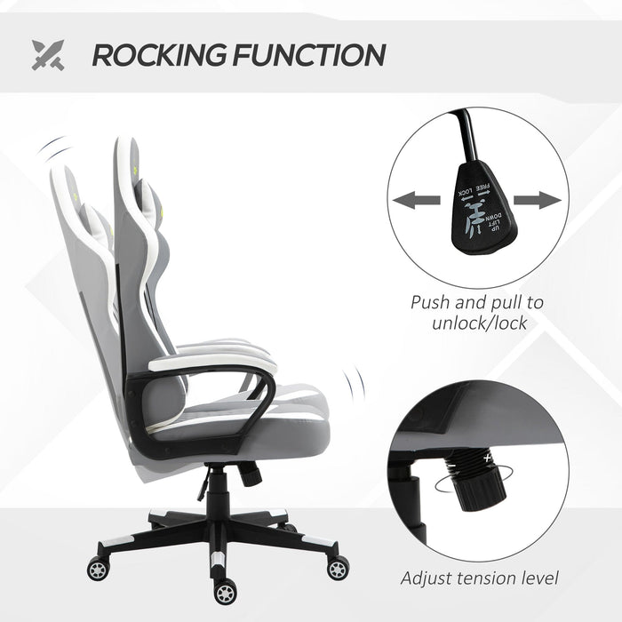 Grey White Gaming Chair with Lumbar Support