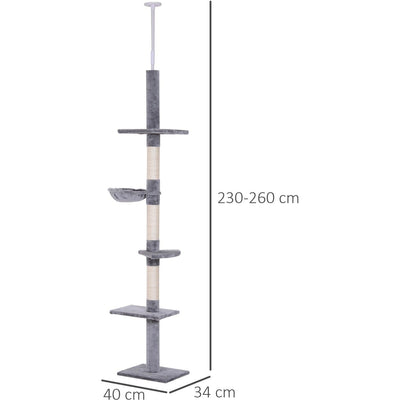 Floor to Ceiling Cat Tree, 5-Tier, Scratching Post, Pawhut