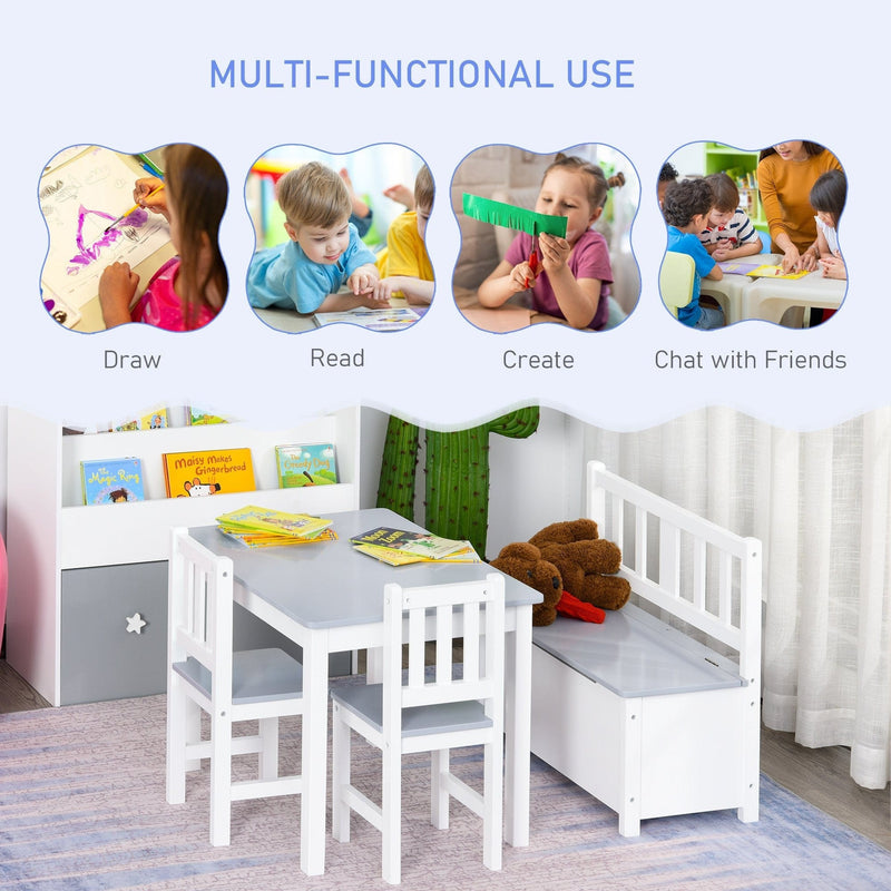 Kids Table and Chair Set With Storage Bench, 4-Piece