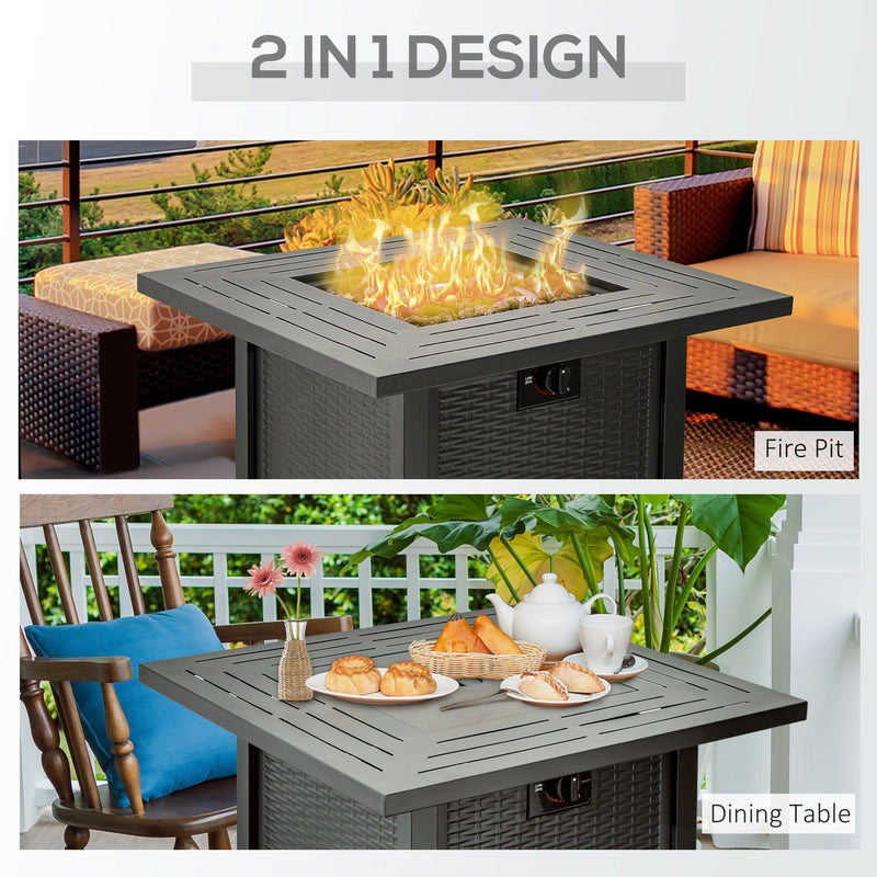 Square Propane Fire Pit Table - 40000 BTU, Cover, 71x71x62cm