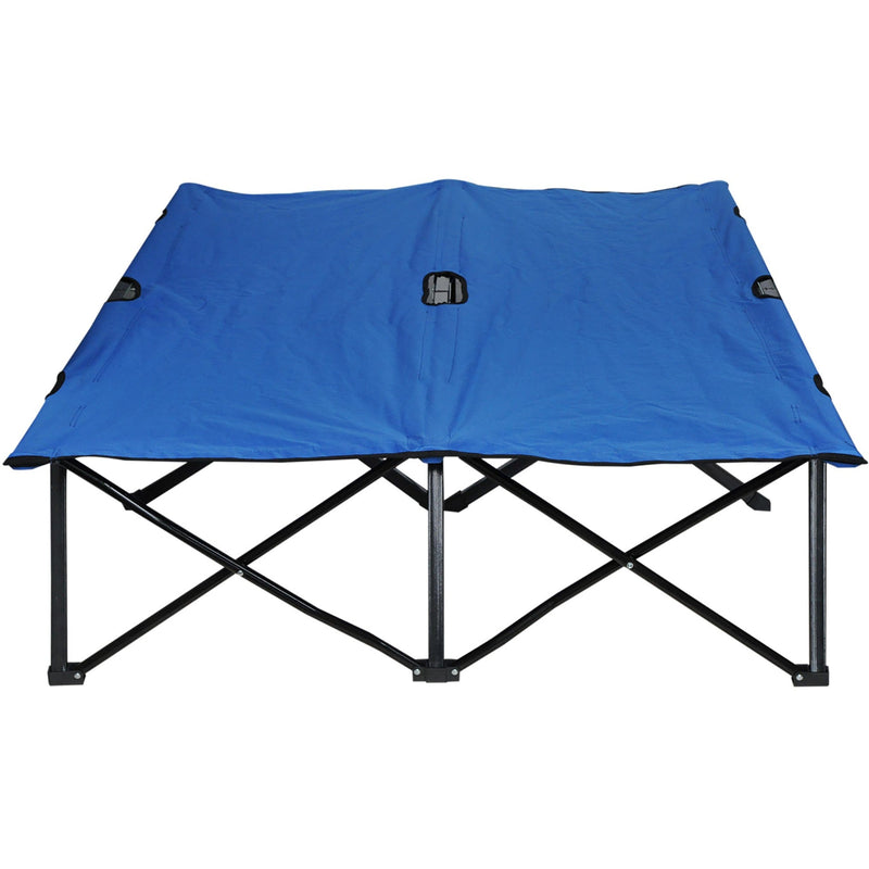 Outsunny Double Camping Cot Foldable Sunbed Outdoor Patio Sleeping Bed Super Light w/ Carr Bag (Blue) Outsunny