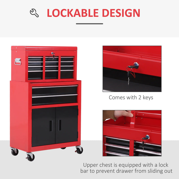 Tool Chest on Wheels, 6 Drawers, 61.6x33x108cm, Red