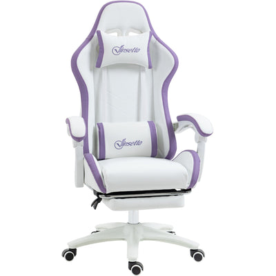 Comfy Purple Leather Gaming Chair with Footrest Vinsetto