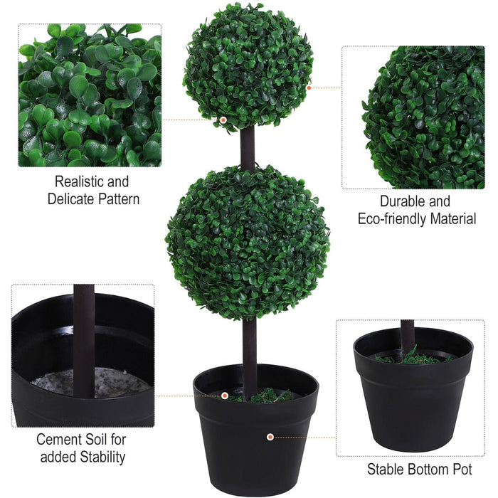 Set of 2 Artificial Boxwood Topiary Trees, Indoor/Outdoor