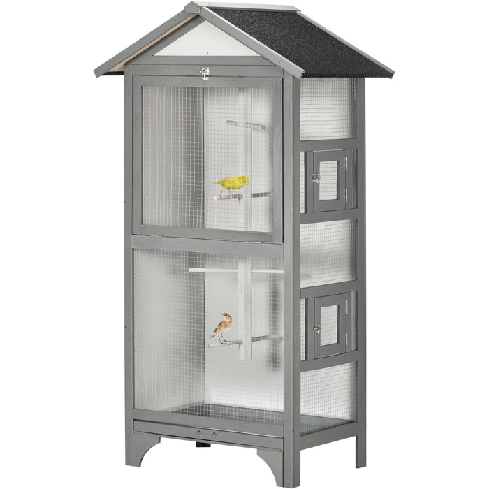 Sentry Box Style Outdoor Bird Cage, Removable Tray, Grey