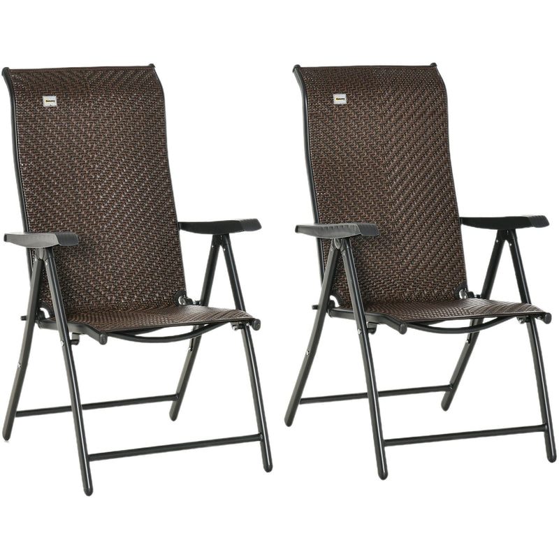 Folding High Back Rattan Garden Chairs, Set of 2