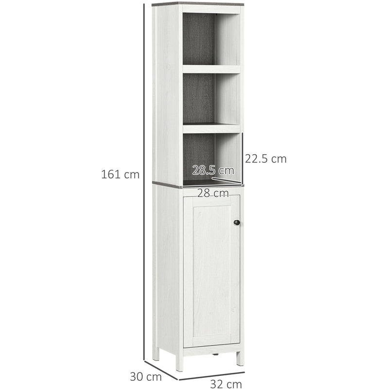 Antique White Tall Bathroom Cabinet With 3 Open Shelves Kleankin