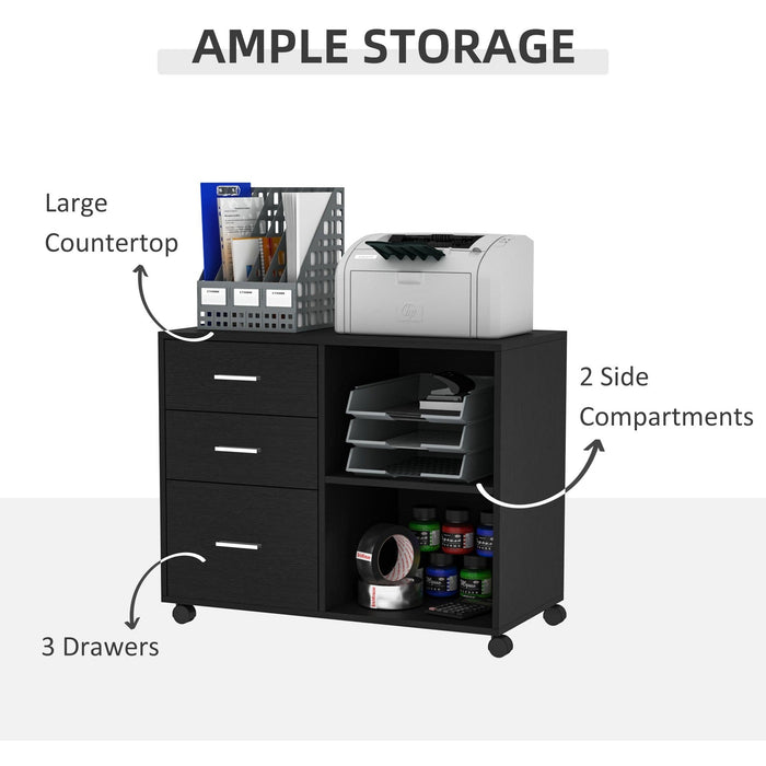 Mobile Printer Stand, 3 Drawers, 2 Shelves, 80x40x65 cm