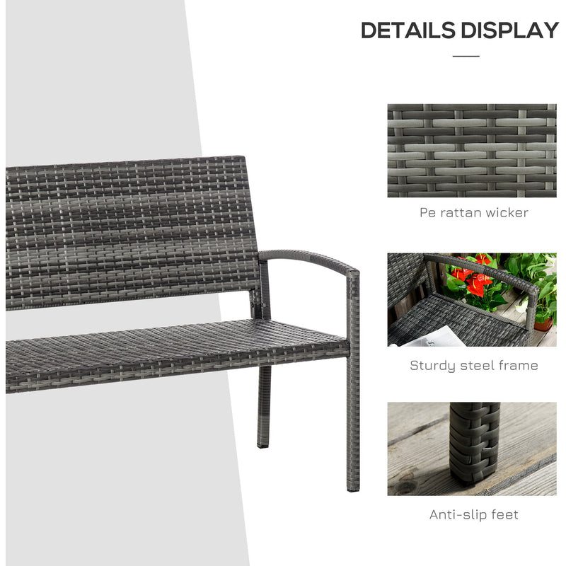 2 Seater Patio Rattan Bench, Grey Outsunny