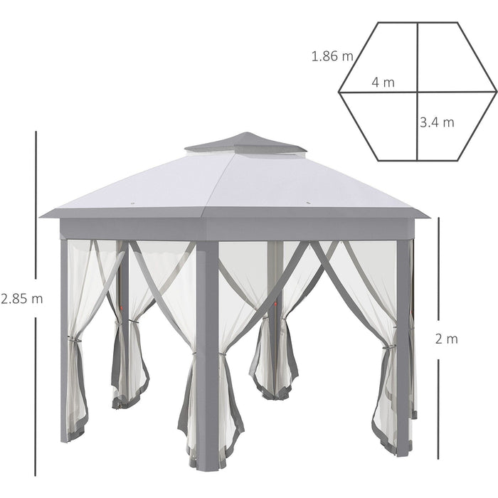 Hexagonal Pop Up Gazebo With Mesh Sides, 4x4m