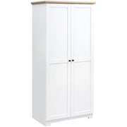HOMCOM 172cm Wooden Storage Cabinet Cupboard With 2 Doors 4 Shelves White Pantry Closet Homcom