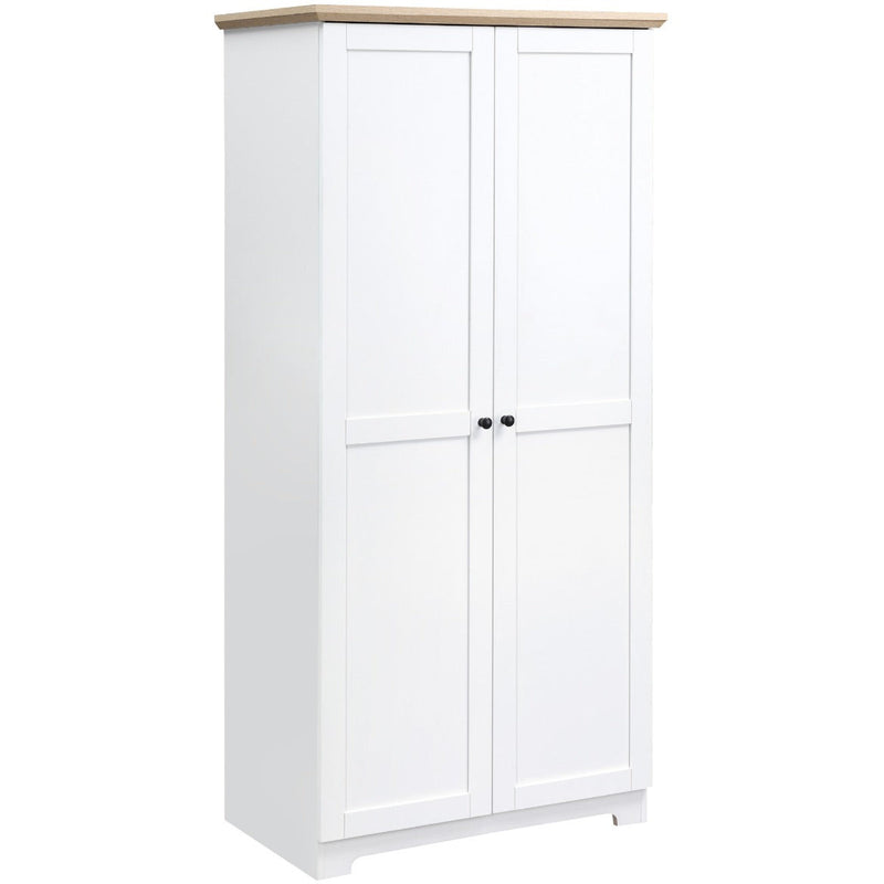 HOMCOM 172cm Wooden Storage Cabinet Cupboard With 2 Doors 4 Shelves White Pantry Closet Homcom