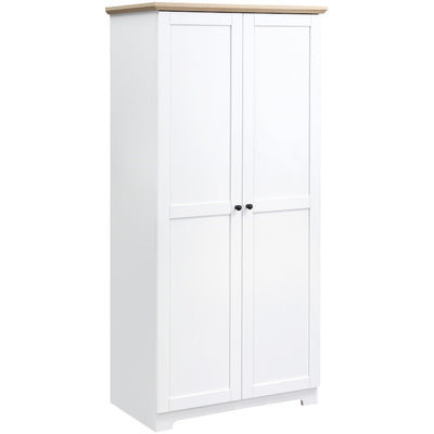 HOMCOM 172cm Wooden Storage Cabinet Cupboard With 2 Doors 4 Shelves White Pantry Closet Homcom