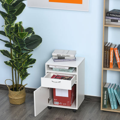 White 60cm Storage Cabinet on Wheels Homcom