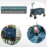 Outsunny Pull Along Cart Folding Cargo Wagon Trailer Trolley for Beach Garden Use with Telescopic Handle - Green Outsunny