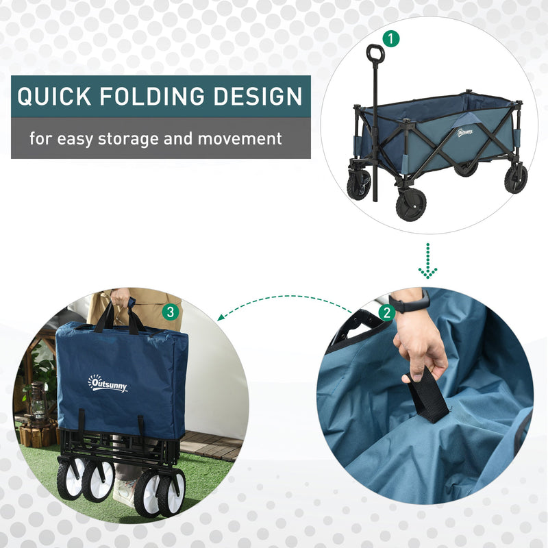 Outsunny Pull Along Cart Folding Cargo Wagon Trailer Trolley for Beach Garden Use with Telescopic Handle - Green Outsunny