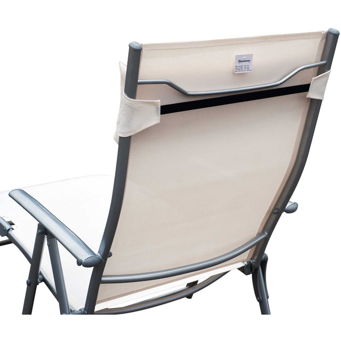 Luxe Foldable Sun Lounger With Pillow, Cream/White