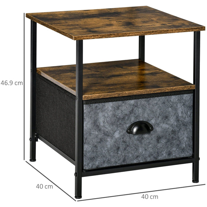 Industrial Side Table with Removable Drawer, Rustic Brown