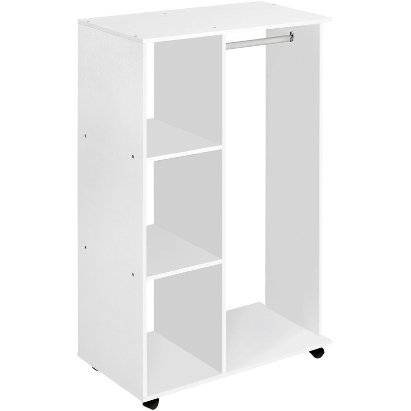 White Open Wardrobe on Wheels With Hanging Rail and Shelves
